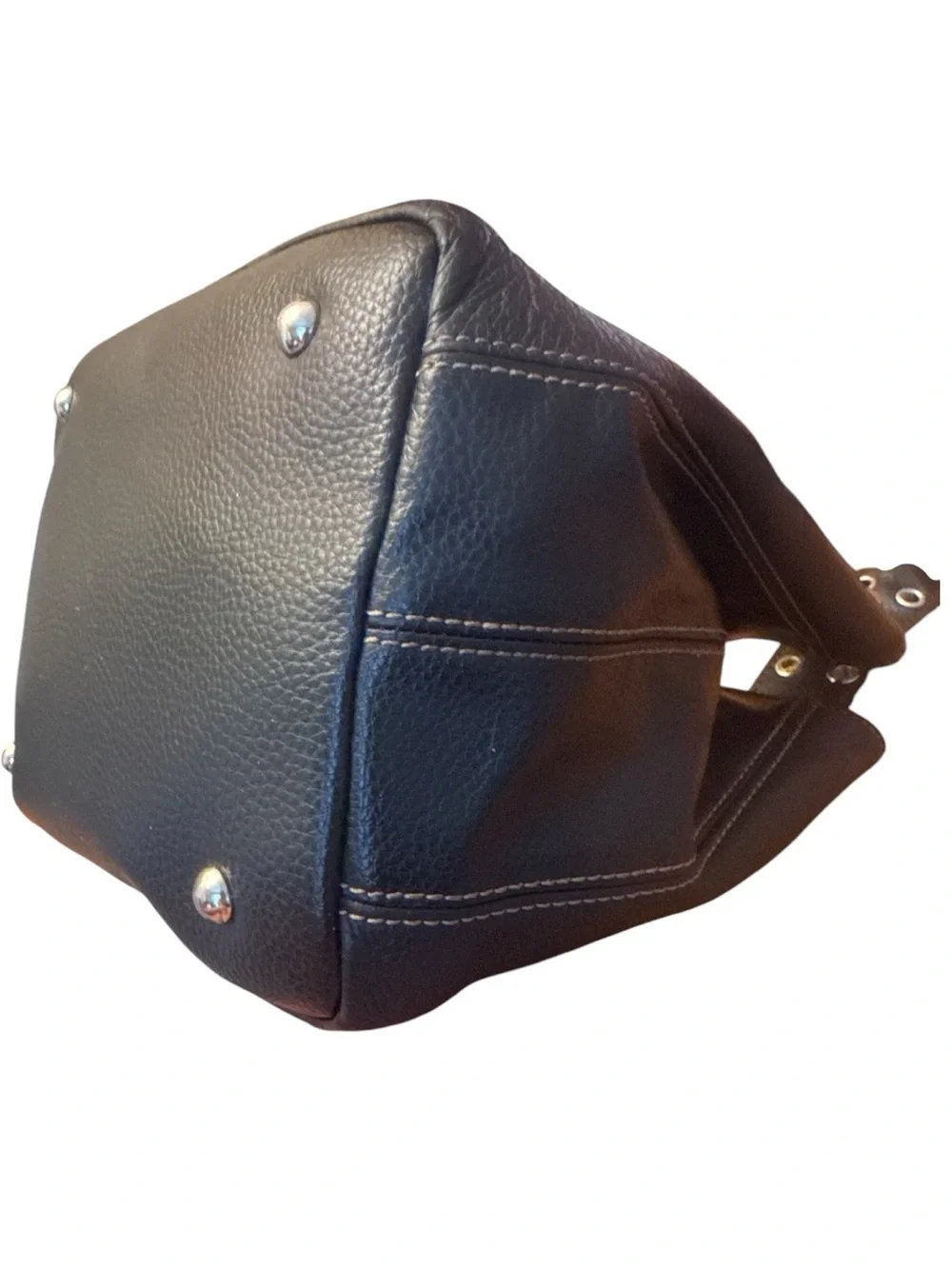 Tignanello Black Pebbled Leather Shoulder Bag with Buckle Straps